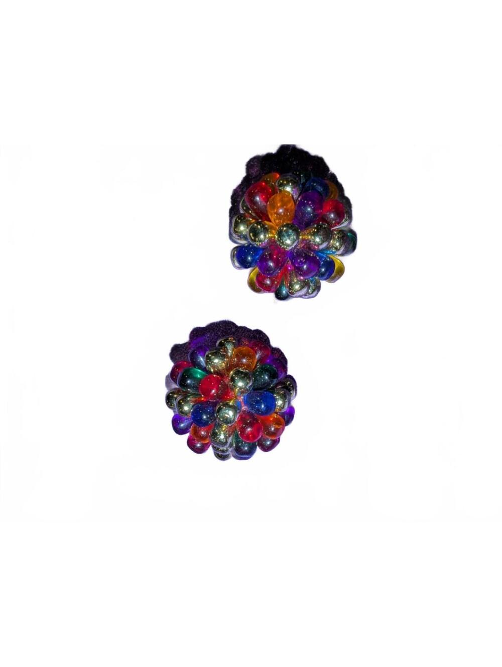 Vintage Multicolor Beaded Clip-On Earrings